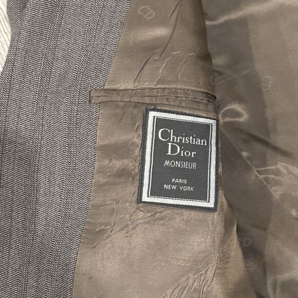 Christian Dior Monsieur Suit 2 Piece 40R (36x32) Wool Gray Brown Herringbone - Picture 4 of 15